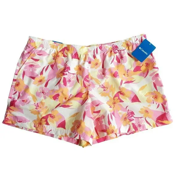 New Columbia Shorts Tropical Floral Pink Yellow Orange Womens 2X XXL Hawaiian - Picture 15 of 15